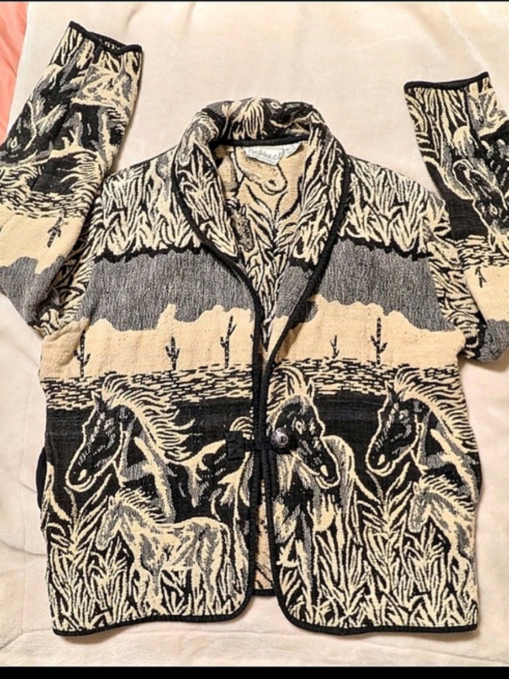 Vintage Flashback Southwestern Horse Tapestry Blanket Jacket Desert Cactus Sz M